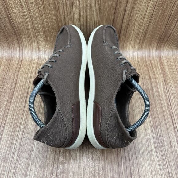 OluKai Shoes Mens 10 Manoa Brown Canvas Lace Up Boat Loafer Textile - Picture 5 of 8